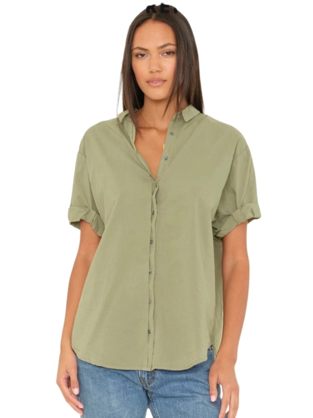 Sz L Xirena Dark Seagreen Channing Short Sleeve 100% Cotton Button Down Shirt
